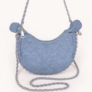Vegan Denim Leather Chain Crossbody Bag